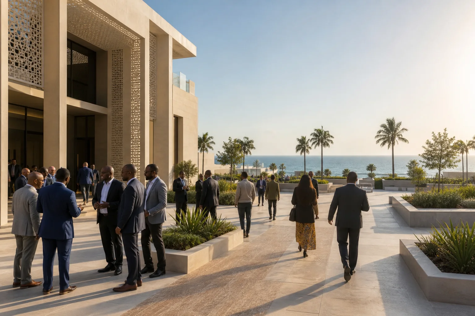 Delegates arriving at the Alamein host setting